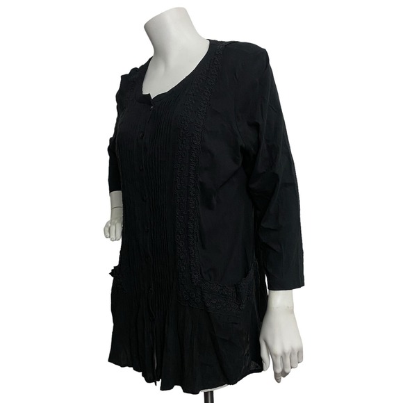Logo Black Top Blouse Button Front Women Large Emo Gothic Mourn Pintucked Pocket - Picture 3 of 10